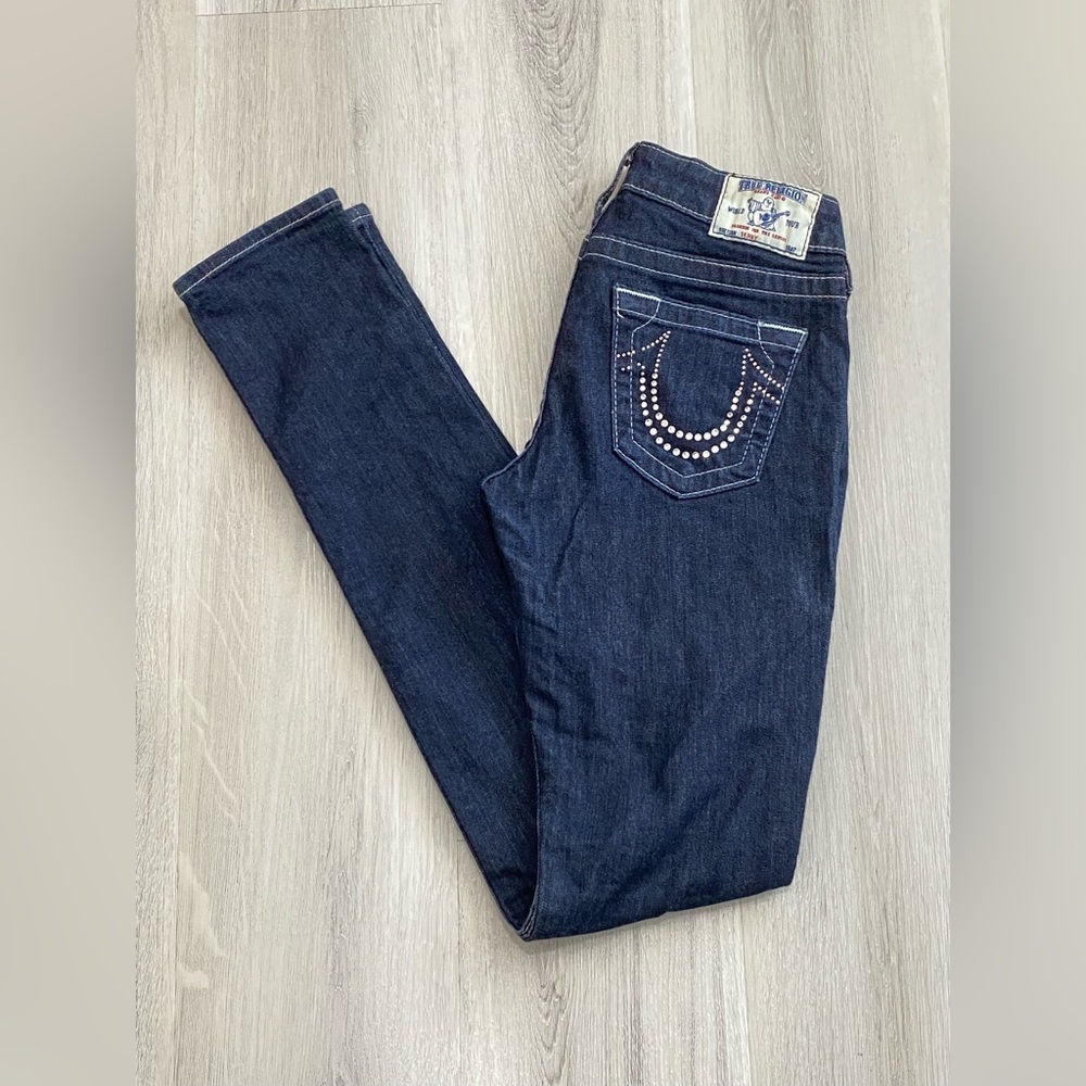 🎀True Religion Women Jeans Size 26 Rhinestones Skinny Flattering Trendy Chic